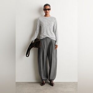 COS White Ribbed Knit Top with Black Stitching